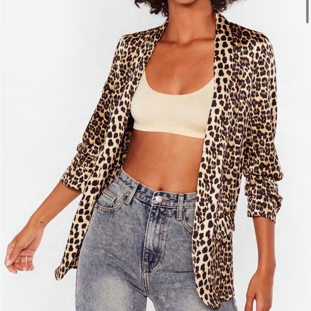 Nasty Gal Open Front Leopard Print Blazer